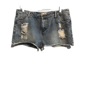 The Hanger Womens Shorts Large Jean Denim High Rise Short Inseam Distressed